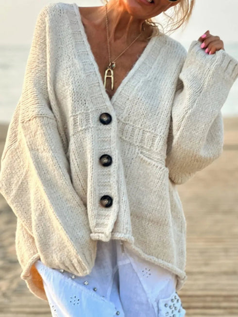 'Lottie' V-Neck Button Up Cardigan - Celes Fashion